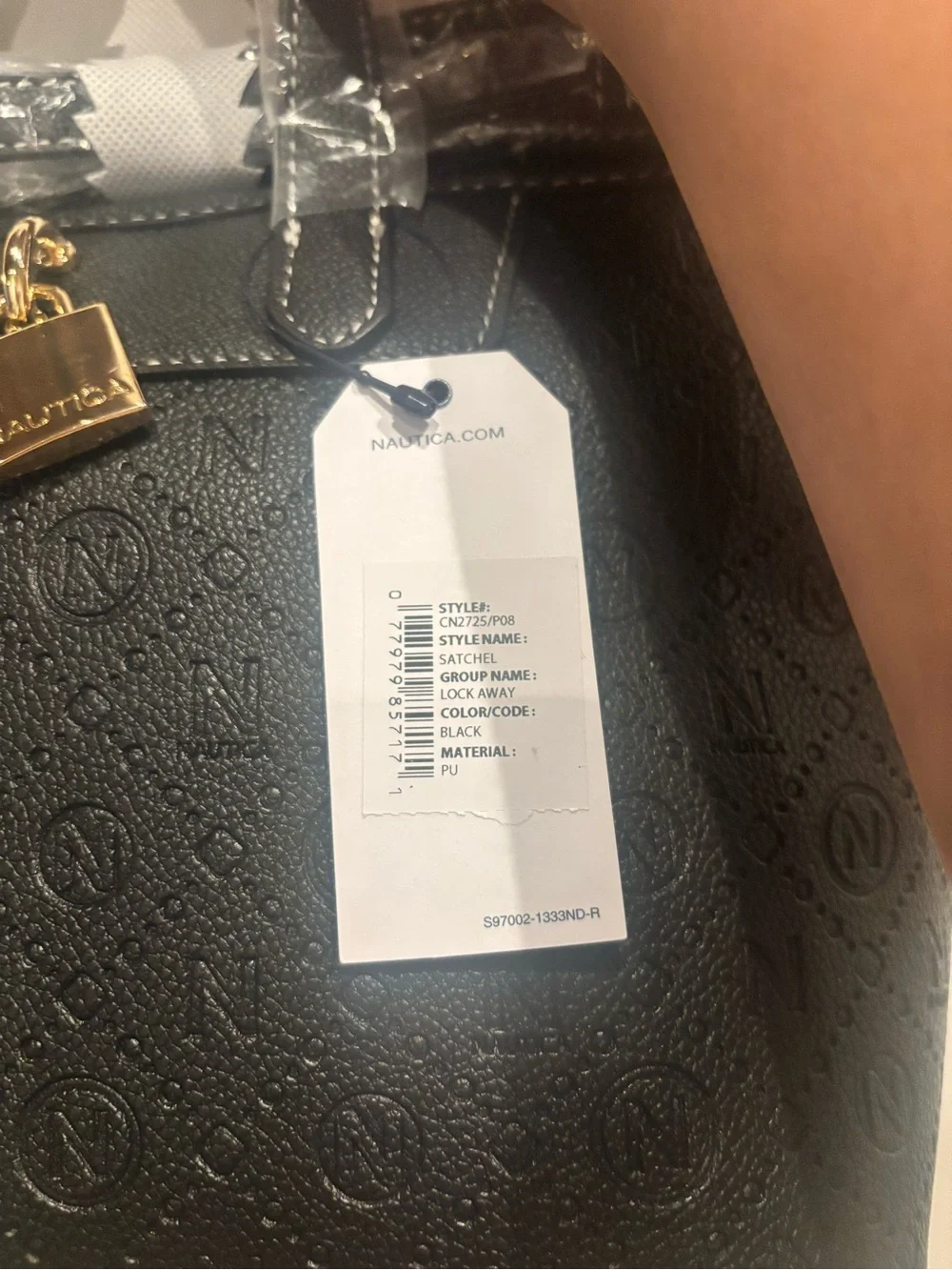Black Embossed Monogram Satchel Bag with Gold Lock
